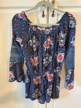 Wallflower Navy and Pink Floral Peasant Shorts